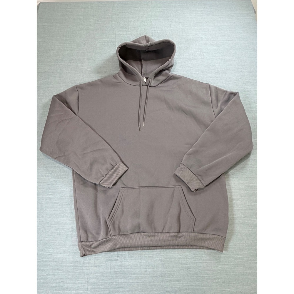 LANS Mens Gray Oversized Fleece Hoodie Sweatshirt Kangaroo Pocket Charcoal‎ L/XL
